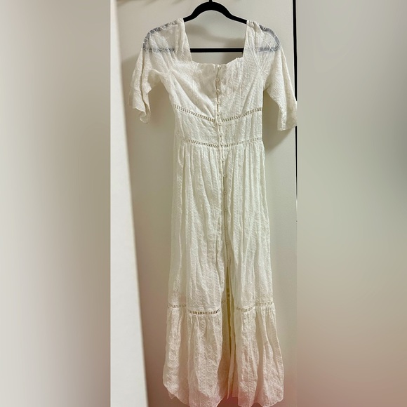 Revamped Dresses & Skirts - White eyelet dress with cutouts for summer, long flowy fabric.